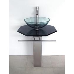 Brushed Stainless Steel Pedestal and Black Glass Countertop and Faucet ...