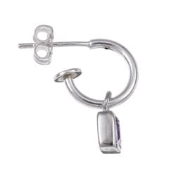 Sterling Essentials Sterling Silver Amethyst Charm Semi-hoop Earrings