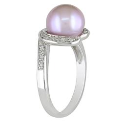 Sterling Silver Lilac Freshwater Pearl and Diamond Ring (9-9.5 mm)