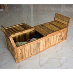 Hand-carved Teak Wood Enclosed Inlay Bench (Thailand)