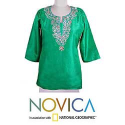 Women's Silk 'Royal Emerald' Tunic (India)