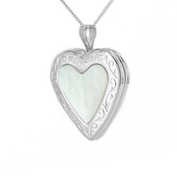 Sterling Silver Mother of Pearl Heart Locket Necklace