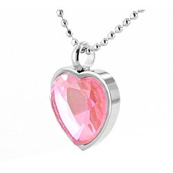 Stainless Steel Pink Heart Crystal Necklace