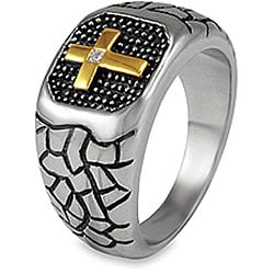 Stainless Steel Goldplated Cross Cubic Zirconia Ring