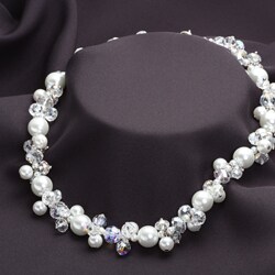 Crystale Silvertone Crystal and Faux Pearl Cluster Necklace