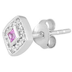 10k White Gold Pink Sapphire and 1/10ct TDW Diamond Earrings (I-J, I2)
