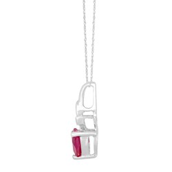 10k White Gold Created Ruby and Diamond Accent Heart Necklace