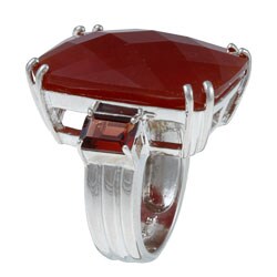 Sterling Silver Red Jade and Garnet Ring