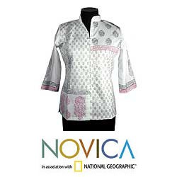 Women's Cotton 'Formal Garden' Block Print Tunic (India)