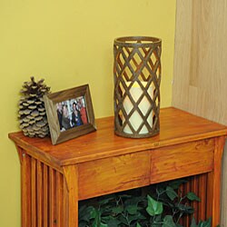 CandleTEK Lattice Wood Finish Flameless Candle