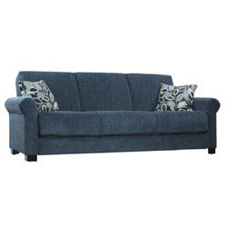 Rio Convert-a-Couch Federal Blue Chenille Rolled Arm Futon Sofa Sleeper