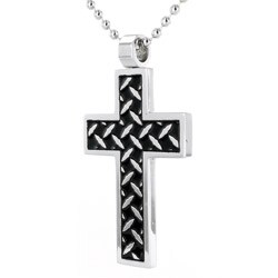 Stainless Steel Diamond Plate Pattern Cross Necklace