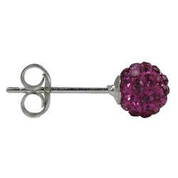 Sterling Silver Fuchsia Crystal-studded 6-mm Ball Earrings