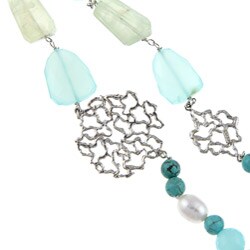 Zoe B Sterling Silver Multi-gemstone and Pearl Necklace (9-10 mm)