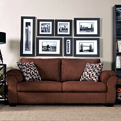 Portfolio Dale Dark Brown Microfiber Sofa with Geometric Pattern Accent Pillows