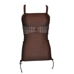 Divinita Sole Women's Cocoa Brown with Patterned Sash Ruched Tankini