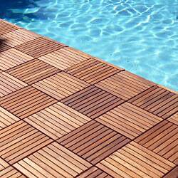 Le click Teak Interlocking Deck Tiles, Set of 10 Floortiles to cover 10sf, oiled finish