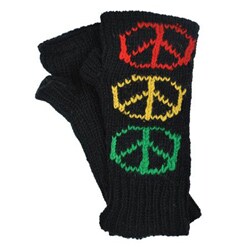 Wool Hand-knit Black and Rasta Arm Warmers (Nepal)
