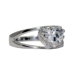 Sterling Silver Crown-set Cubic Zirconia Heart Ring