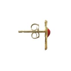 14k Yellow Gold over Sterling Silver Red Heart Cross Stud Earrings