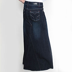Tabeez Women's Red Stitch Sandblast Denim Skirt