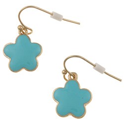 Goldtone Turquoise Enamel Daisy Necklace and Earring Set