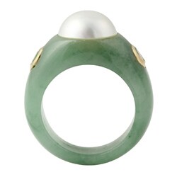 Angelina D'Andrea 14k Gold FW Pearl, Green Jade and Peridot Ring (10.5 mm)