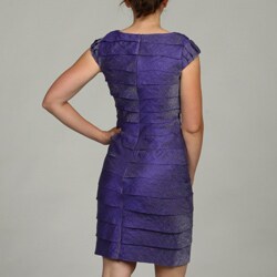 London Times Women's Purple Shimmer Shutter Pleat Cap-sleeve Dress 