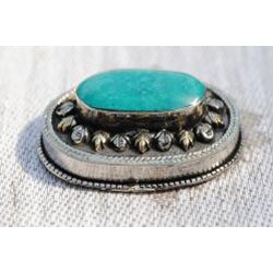 Silver Tribal Horizontal Oval Green Jasper Pendant (Afghanistan)