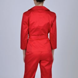 Signature by Larry Levine Women's Notched Spread Collar Jacket Pant Suit