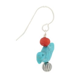 Southwest Moon Sterling Silver Turquoise and Red Coral Bird Earrings