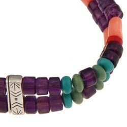 Southwest Moon Silver Multi-gemstone 2-strand Stretch Bracelet
