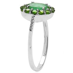 10k White Gold Emerald, Chrome Diopside and Diamond Accent Ring