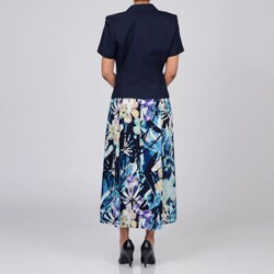 Danny & Nicole Women's Navy Floral 2-piece Notched Collar Jacket Dress Set 