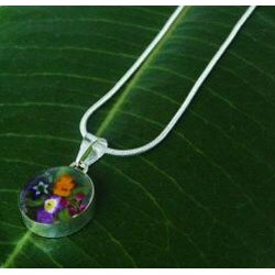 Sterling Silver Bouquet of Flower Clear Round Necklace (Mexico)