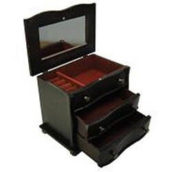 Colonial Jewelry & Keepsake Box in Aged Ebony with Mirror Lid & 2 Drawers