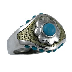 Silvermoon Sterling Silver and Bronze Turquoise Flower Ring