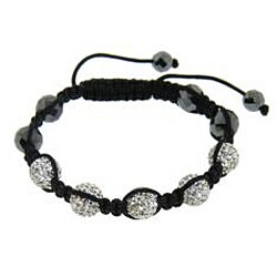 Eternally Haute  Hematite and White Crystal Macrame Bracelet