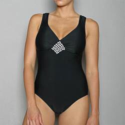 Ocean Dream Women's 'Warp & Weft' Black Woven Accent One-piece Swimsuit