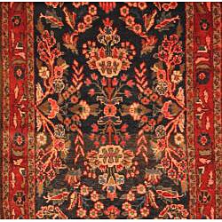 Hand-knotted Persian Sarouk Blue/Red Wool Rug (3'4' x 16'4') 