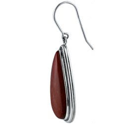 Southwest Moon Sterling Silver Red Coral Teardrop Earrings