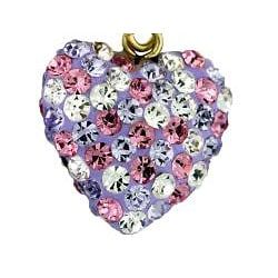 10k Gold Pink, Purple and White Crystal Heart Belly Ring