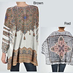 Tabeez Women's Brown Rhinestone Tribal Poncho