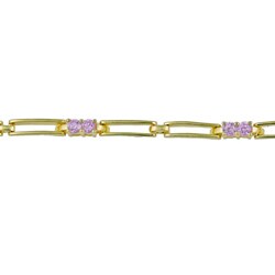 Gold over Sterling Silver Pink CZ Bar Link Bracelet