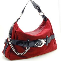 Dasein Faux Suede Croco Embossed Belted Hobo Bag
