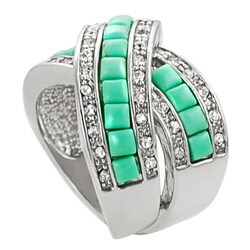 Journee Collection Silvertone CZ and Created Turquoise Criss-cross Ring