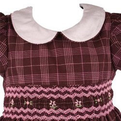 Rare Editions Brown Pink Smocked Plaid Dress