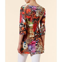 Apart Women's Multicolor Beaded V-Neck Expeditionist Tunic Top