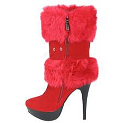 Nancy Li Women's Faux Fur Red Mid-Calf Boots