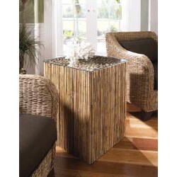 Bamboo Stick Glass Top End Table